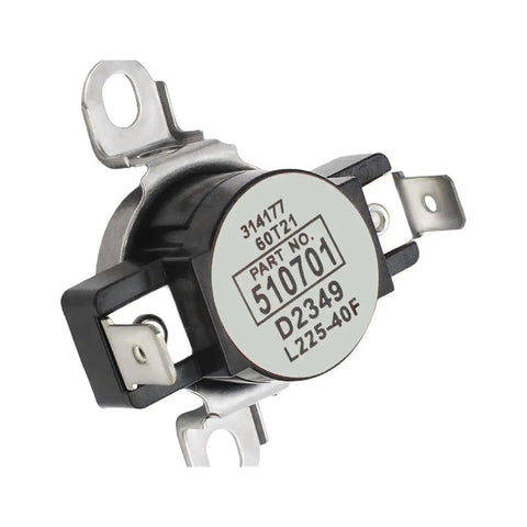 Dryer High Limit Thermostat D510701 L225-40F For Heavy Duty Dryers, Precise Thermal Cutoff To Prevent Overheating, Accurate Temperature Regulation For Heavy Duty Drying Cycles, Safe Reliable Thermal Protection, black ceramic thermostat with metal terminals
