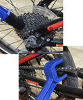 All In One 3 Piece Bike And Motorcycle Chain Cleaner Set With Degreaser Brush cleaning bicycle chain with blue tool