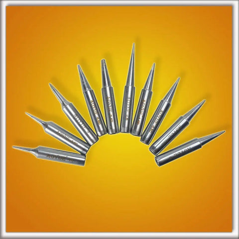 Multiple soldering iron tips for 4 In 1 Digital Hot Air Rework And Soldering Station With 70W Soldering Iron on orange background