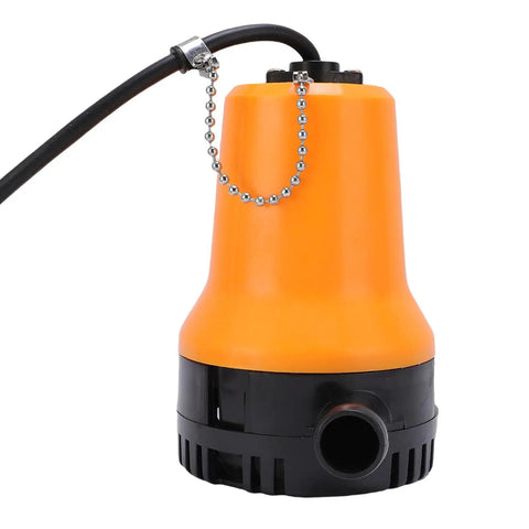 Tough As Nails 1110 Gph Submersible Utility Pump With Quick Swap Mesh showing orange body and outlet for fast drainage.