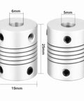 5 To 6 mm Shaft Couplers For Stepper Motors 25 mm Long Aluminum Alloy Joint Connectors 19 mm Diameter Coiling Clamp Set Screws
