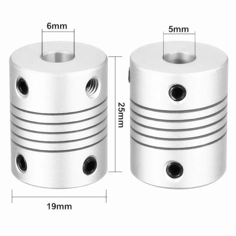 5 To 6 mm Shaft Couplers For Stepper Motors 25 mm Long Aluminum Alloy Joint Connectors 19 mm Diameter Coiling Clamp Set Screws