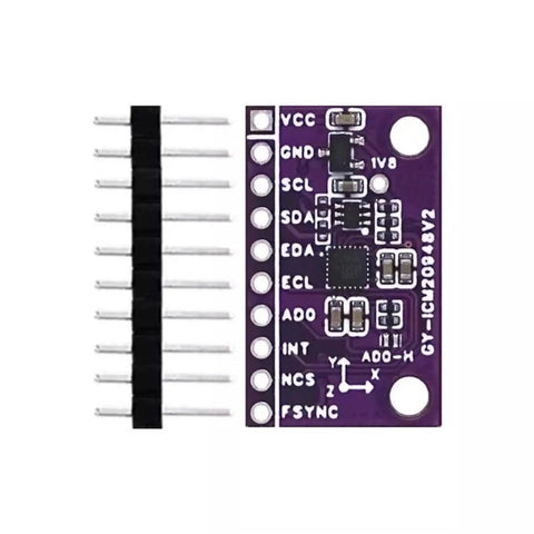 Dope 9 Axis IMU Sensor Module With 9DOF Gyro Magnetometer ICM20948V2 for DIY electronics, purple PCB with header pins