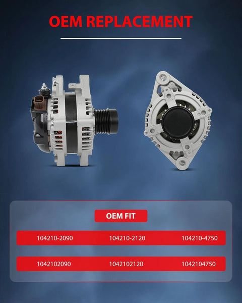 Alternator Replacement For Toyota RAV4 3.5L 2006-2008 12V 130A High Output With 7-Groove Clutch Pulley shown in two views