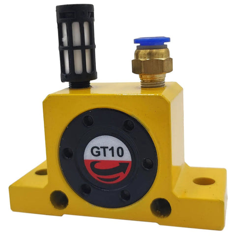 Four Piece 1 Eighth Inch Pneumatic Air Turbine Vibrator GT10 with aluminum enamel housing, golden finish, industrial use