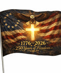 Three By Five Foot Double Sided 3 Ply Outdoor American Flag For 250th Anniversary We The People 1776 2026 shown on pole