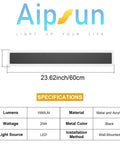 Aipsun 2 Packs Outdoor Wall Sconce, 3000K 4000K 6000K, 23.6in black LED linear wall light specifications image.
