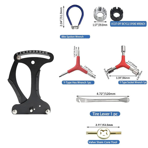Spoke Tension Meter And Wrench Kit For Bikes 8 Piece Pro Wheel Repair Set With Spoke Wrenches Valve Core Tool Tire Lever Hex Wrenches