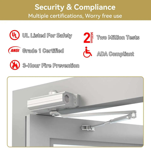 Heavy Duty Automatic Door Closer With Spring Hydraulic Action, Aluminum Alloy Body, Surface Mounted, Fire Resistant And ANSI UL Certified