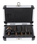 Pro Multi Size Step Drill Kit 5 Piece Hss With Cool Spiral Flute Design For Clean Holes And Less Heat Buildup To Get Your Metal Or Plastic Drilling Projects Done Fast And Super Tough., 5 HSS step drill bits in case, 1/4 to 1-3/8