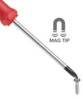 Close-up of a screwdriver from the Nine Piece Precision Screwdriver Set With Magnetic Tips And Swivel End Cap lifting a screw.
