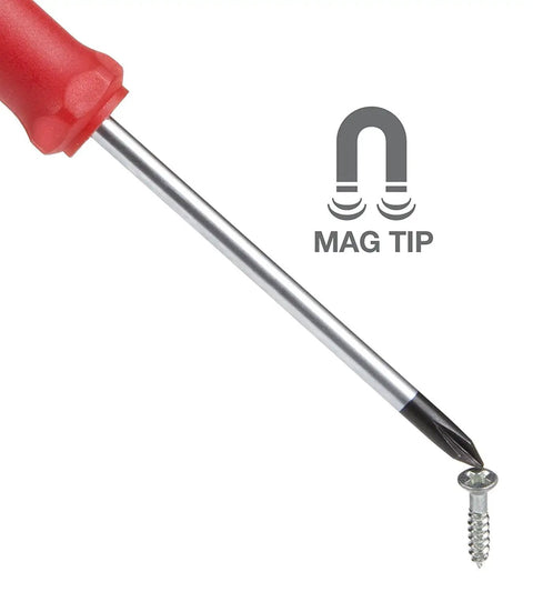 Close-up of a screwdriver from the Nine Piece Precision Screwdriver Set With Magnetic Tips And Swivel End Cap lifting a screw.