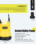 Submersible Water Pump One Quarter HP 1600 GPH Portable Thermoplastic Utility Pump Electric Transfer Pump With Ten Foot Cord