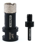 Front view of DKIBITH dry diamond core drill bit, 3/4 in (20 mm) tile bit with vacuum-brazed edge, black.