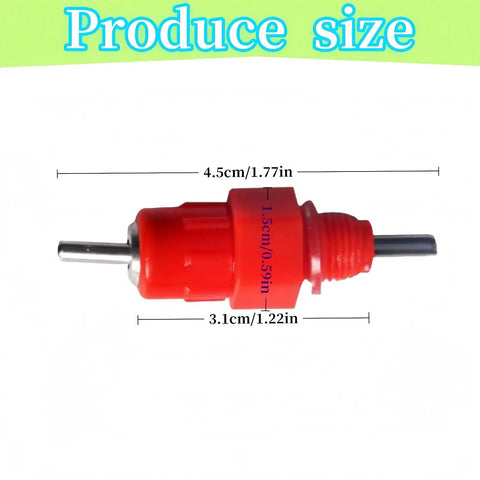 Red poly plastic nipple from the 20 Pack Automatic Poultry Water Dispenser With Slick Stainless Steel Nipple Drinkers  size 4.5cm.