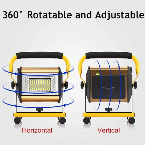 JUDYSSY Spot Lighting Led Floodlight 100W Led Outdoor Flood Lights, showcasing adjustable 360° rotation for versatile illumination.