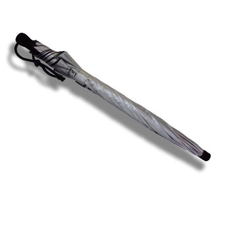 Closed Silver Shadow Hiking Umbrella With UPF 50 Plus Sun And Rain Protection Ultralight 8.9 Oz fiberglass frame, side view