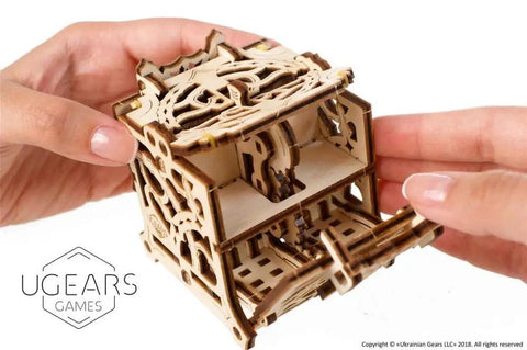 3D Puzzle Dice Keeper For Board Games And Tabletop RPGs Holds 8 Dice In Sturdy Wooden Slots Buildable Mechanical Dice Holder Kit For Family Game Night Unique Wooden Construction Kit For Adults, wooden 8-slot dice holder open