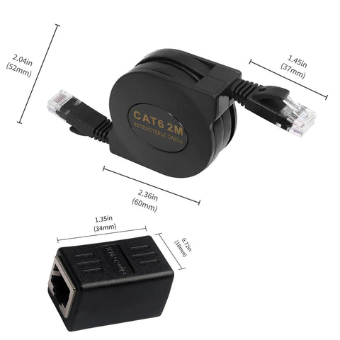 6.6 Ft Retractable Flat Cat6 Ethernet Cable 2 Pack High Speed RJ45 LAN Internet Cable shown with retractable design
