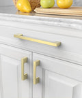 10 Pack 7.5 Inch Brushed Brass Cabinet Pulls For Kitchen Cabinets And Cupboards installed on white kitchen cabinets