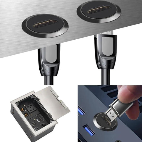 Smooth Signal Hdmi 4K 60Hz Female To Female Threaded Panel Mount Pass Through Adapter with cables and mounted box.