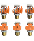 Straight Shooter Quick Response Fire Sprinkler Head Horizontal Sidewall Spray with orange cap and brass fitting, set of six.