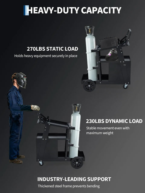 Heavy Duty Welding Cart On Wheels With Four Drawers For MIG Welder TIG Welder And Plasma Cutter showing gas cylinder storage