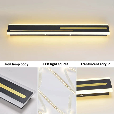 Outdoor LED Wall Light 31.5 Inch Black Sconce With Rectangular Acrylic Panel, iron body, LED source, acrylic details
