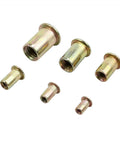 Heavy Duty Flat Head Rivet Nut Inserts Assortment 150 Pieces M3 M5 M6 Carbon Steel various sizes displayed on white background.