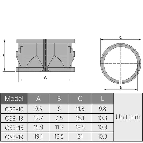 Technical diagram of 30 Piece Cable Snap Grommets 10mm Mounting Diameter For 6mm Wire Easy Snap In Plastic Bushing Protectors