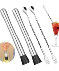 10 Inch Cocktail Muddler Set With 2 Stainless Steel Muddlers And 2 Long Handle Mixing Spoons For Mojitos And Fruit Drinks Home Bar Tool In Silver For Home Bartenders And Party Hosts