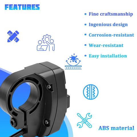 All In One Ride Ready Motorcycle Headlight Switch With Horn And Turn Signals, 3 In 1 E Bike Light On Off Handlebar Button Mount, Universal Wiring For Dirt Bike Scooter Motocross. Black ABS handlebar clamp switch, 0.9x1.06x2.13 in