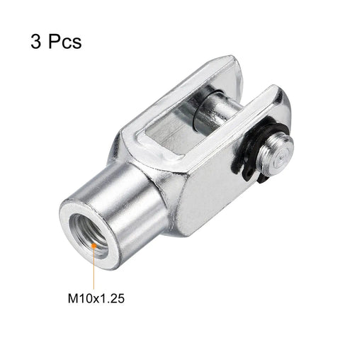 3 pcs Air Cylinder Rod Clevis End With Y Connector 52mm Length M10x1.25 Female Thread silver low carbon steel swivel mount