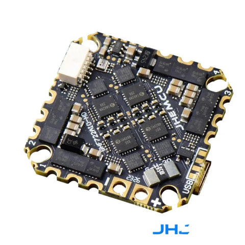Close-up of High Performance Flight Controller And ESC 40A 4-In-1 Kit For 2-6S Drones, STM32F722 MCU, BLHeli_32, USB-C port visible