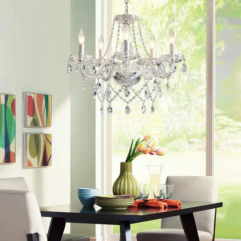 6 Light Black Crystal Chandelier With K9 Crystals, modern ceiling fixture above dining table with colorful decor