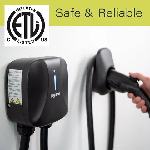 Hardwired Level 2 EV Charger 48 Amp Indoor Outdoor Car Charging Station With 18 Foot Cable Black Ready To Plug And Go For All EVs SAE J1772 Electric Vehicle Now mounted on wall with hand plugging in