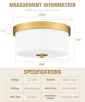 Diagram of 11 Inch Brushed Gold Flush Mount Ceiling Light With Milk Glass Shades For Hallways Kitchens Bathrooms And Dining Rooms
