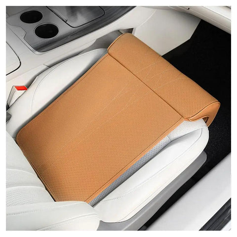 Premium Car Seat Leg Support Pad Cushion For Mini John Cooper Works Electric 2025 2026 Models, orange PU leather, soft memory foam.