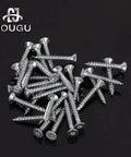 Top Shelf Carbon Steel Wood Screws Number Six By One Inch Flat Countersunk Heads With T10 Torx Star Drive Self Tapping Galvanized Deck Fasteners 200 Pack tough screws scattered on a black surface.