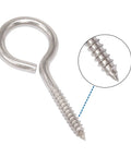 Close-up of a Stainless Steel Eye Screws For Wood 30 Pack Screw Eye Hooks Indoor And Outdoor Use 17 lb capacity rustproof 304 steel.