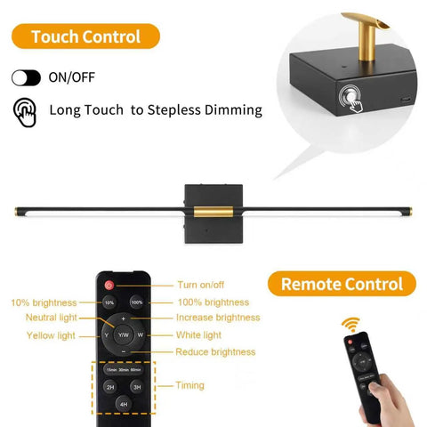 No Sweat Wireless Setup Matte Black And Brushed Gold Battery Wall Sconces Set Of Two With 360 Degree Rotate Tube waterproof touch and remote controls.