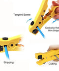Universal Cable Stripper And Cutter For Flat Or Round Wires Including Cat5 Cat6 And Coaxial Coax Stripping Tool in use