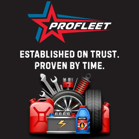 ProFleet logo with automotive tools and supplies under slogan 'Established on Trust, Proven by Time'.