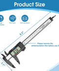 Beefy Digital Caliper Measuring Tool 0 To 6 Inch Electronic Caliper With Large LCD Screen illustrating product dimensions
