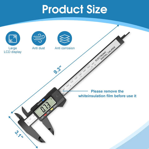 Beefy Digital Caliper Measuring Tool 0 To 6 Inch Electronic Caliper With Large LCD Screen illustrating product dimensions