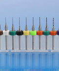 WayinTop 50pcs PCB drill bit set with spiral flute carbide, 0.3–1.2 mm, color-coded caps in clear holder