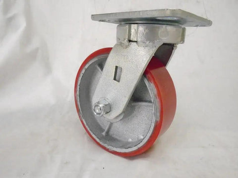Rock Solid 6X2 Swivel Caster Featuring Kingpinless Polyurethane Wheel On Steel Core For Tool Boxes And Gear Carts 1200 Lbs Weight Rating Easy Glide Red Design side view