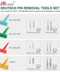 Pin Removal Tool Kit For Deutsch Connectors DT DTM DTP DTV HD Series, image showing color-coded tools and stamped contacts.