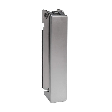Side view of Stainless Steel RV Baggage Door Catch Latch Square 2 Pack With Rubber Base Pad for travel trailers and motorhomes.