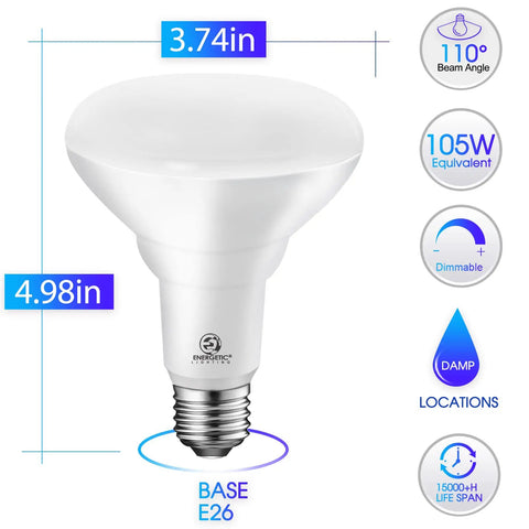 Smooth Dimmable LED Recessed Light Bulbs BR30, 105W Equivalent, 1500 Lumens, Daylight 5000K, Indoor Flood Lamps For Recessed Cans, UL Listed, Solid 12 Pack, Hella Bright And Big Energy Savings